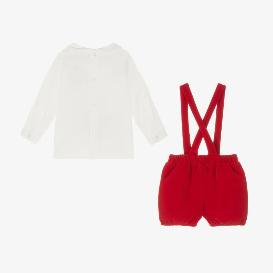 Caramelo Kids Baby Boys Ivory & Red Velvet Shorts Set Discount