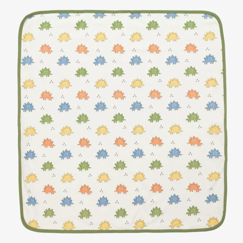 Kissy Love Baby Boys Ivory Cotton Dino Traffic Blanket (73cm) Sale