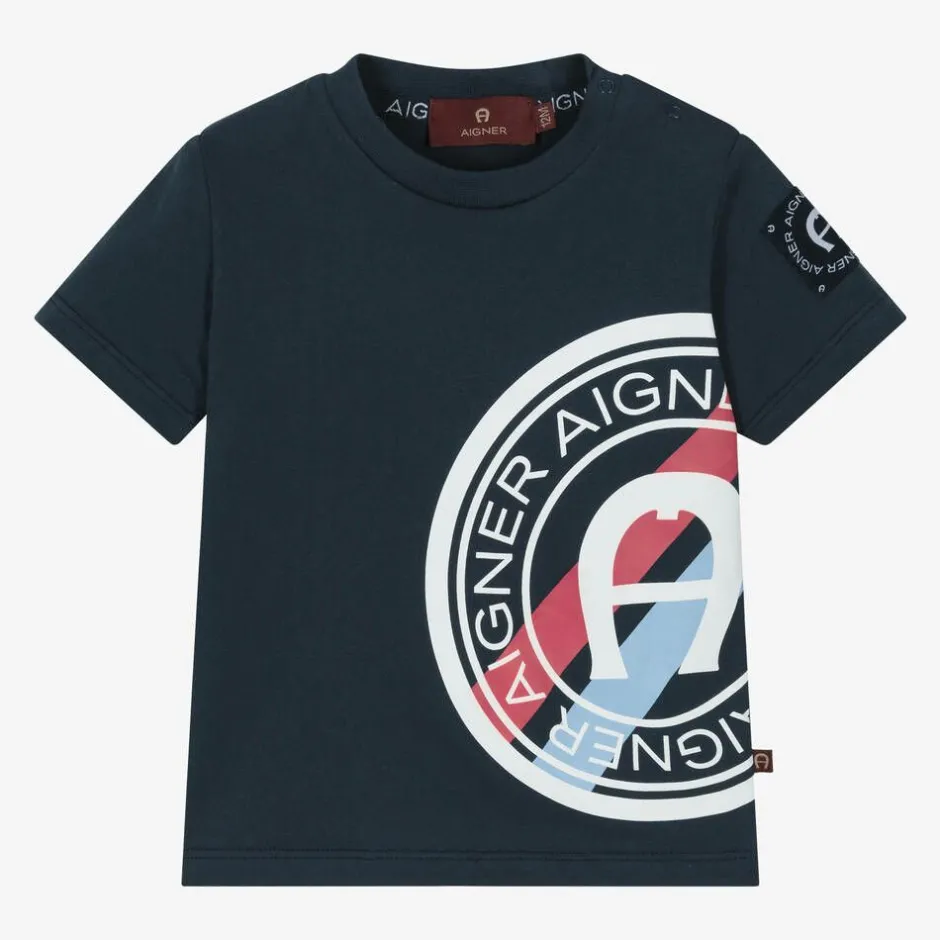 AIGNER Baby Boys Navy Blue Cotton T-Shirt Sale
