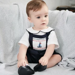 Rachel Riley Baby Boys Navy Blue Cotton Dungaree Shorts Outlet