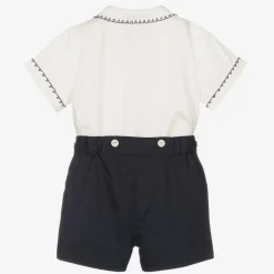 Rachel Riley Baby Boys Navy Blue Smocked Buster Suit Hot
