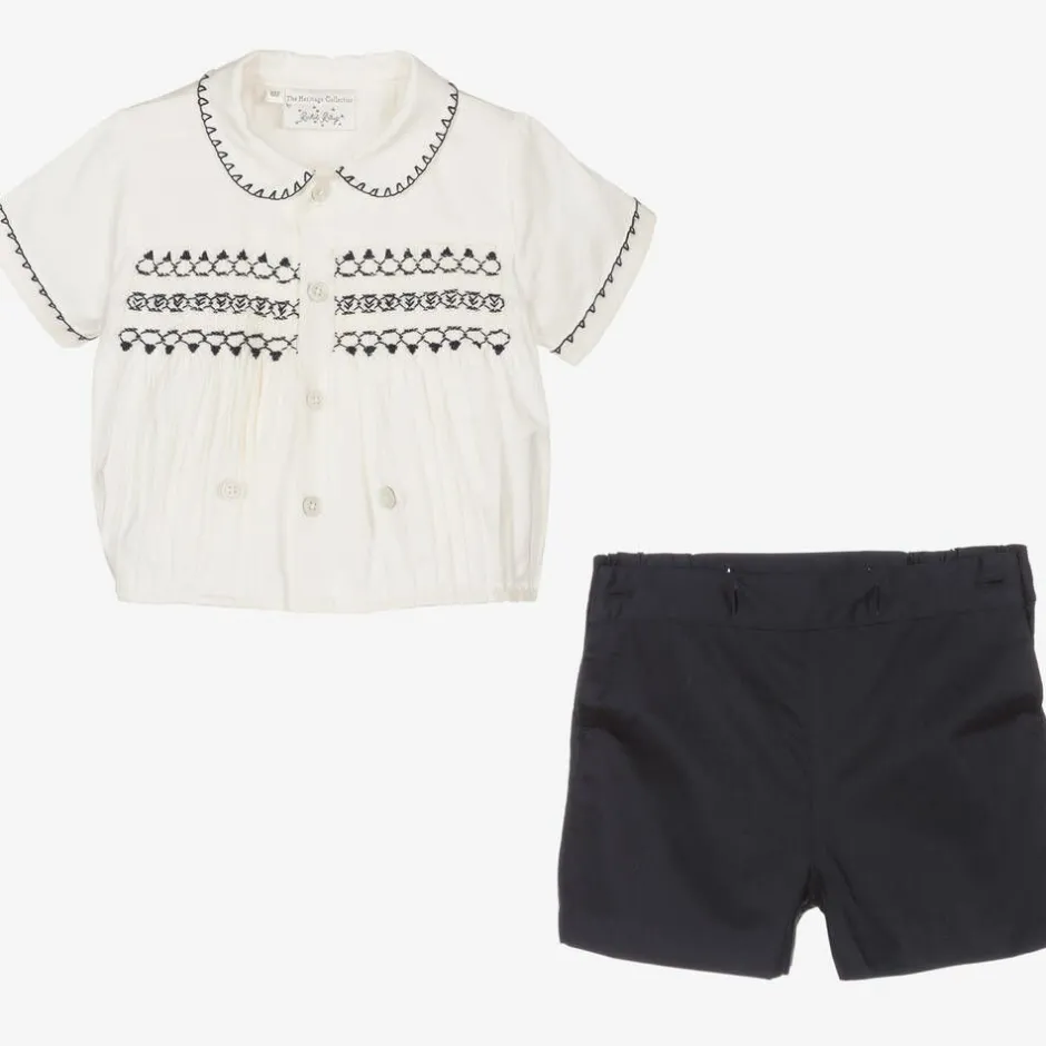 Rachel Riley Baby Boys Navy Blue Smocked Buster Suit Hot