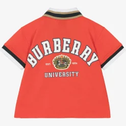 Burberry Baby Boys Red Cotton Varsity Polo Shirt Clearance