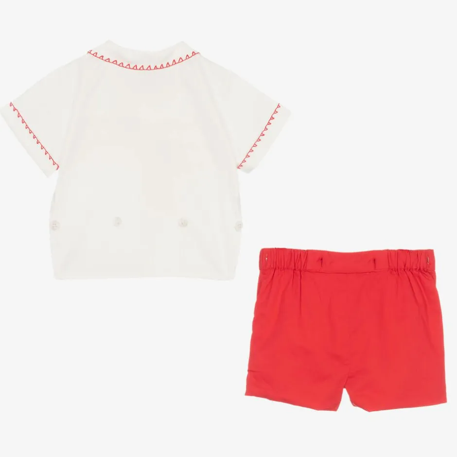Rachel Riley Baby Boys Red Smocked Buster Suit Outlet
