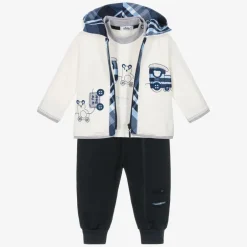 Sofija Baby Boys White & Blue Cotton Tracksuit Set