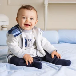 Sofija Baby Boys White & Blue Cotton Tracksuit Set