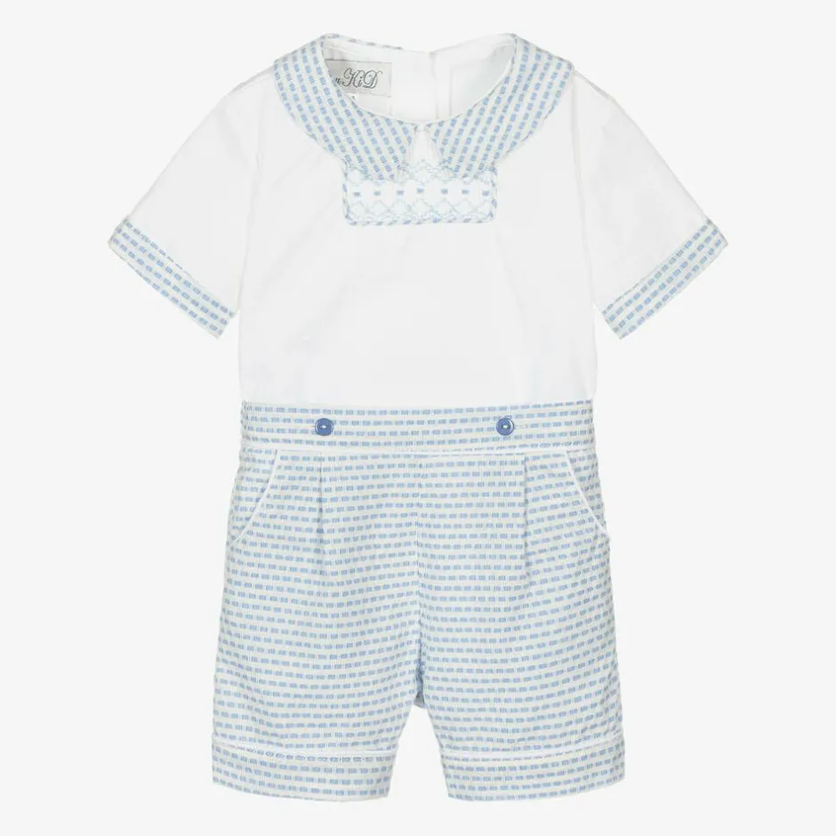 Beau KiD Baby Boys White & Blue Cotton Buster Suit