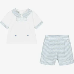 Beau KiD Baby Boys White & Blue Cotton Buster Suit