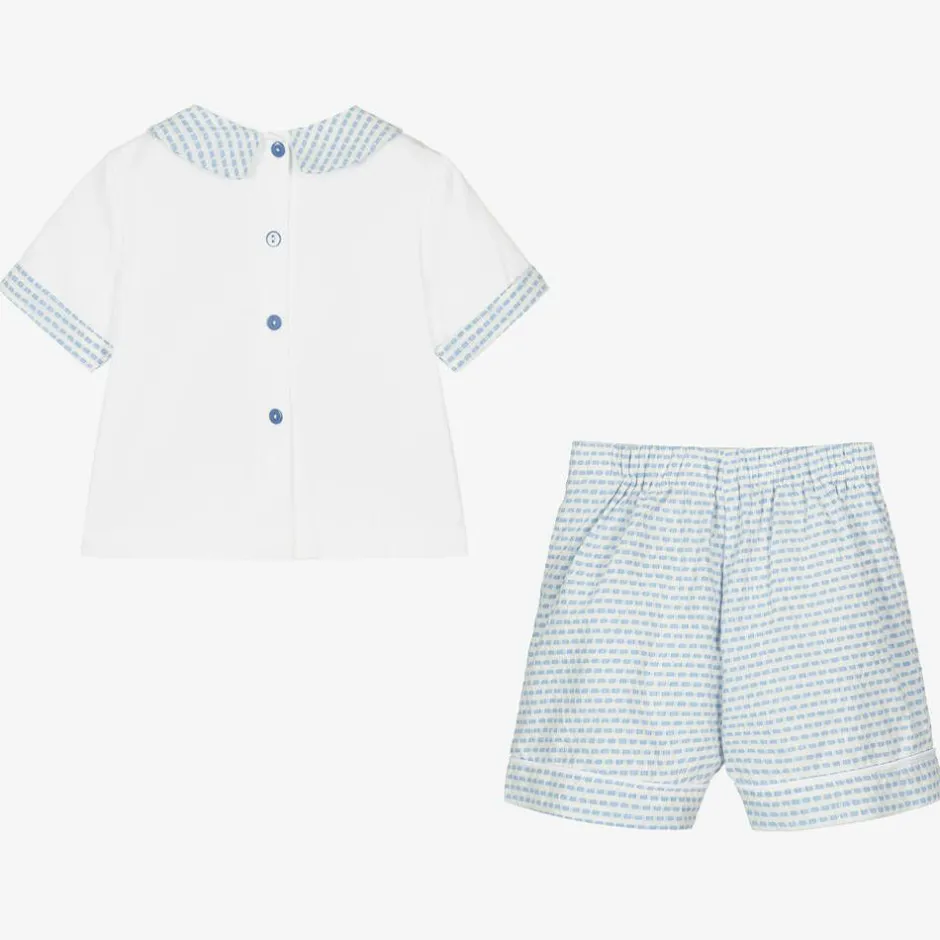 Beau KiD Baby Boys White & Blue Cotton Buster Suit