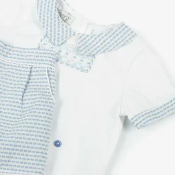 Beau KiD Baby Boys White & Blue Cotton Buster Suit