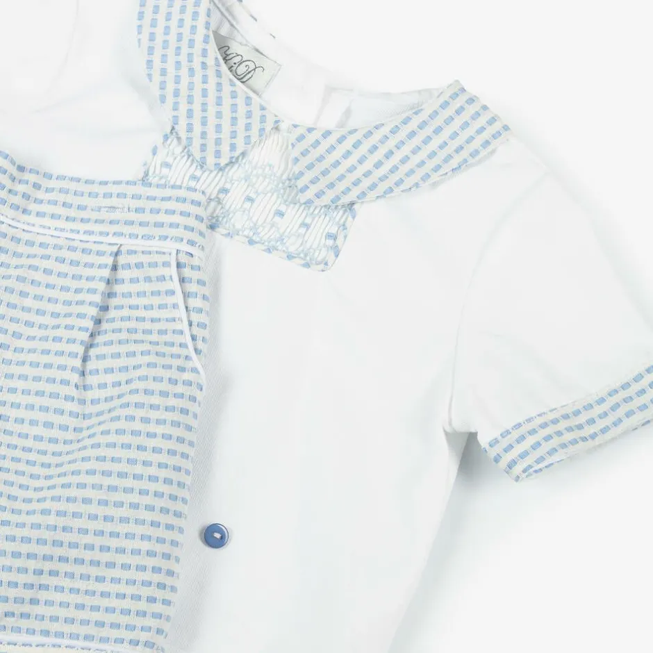 Beau KiD Baby Boys White & Blue Cotton Buster Suit