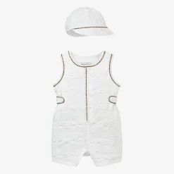 Burberry Baby Boys White Cotton Babysuit Set Outlet