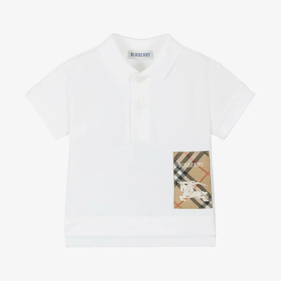 Burberry Baby Boys White Cotton Polo Shirt Outlet