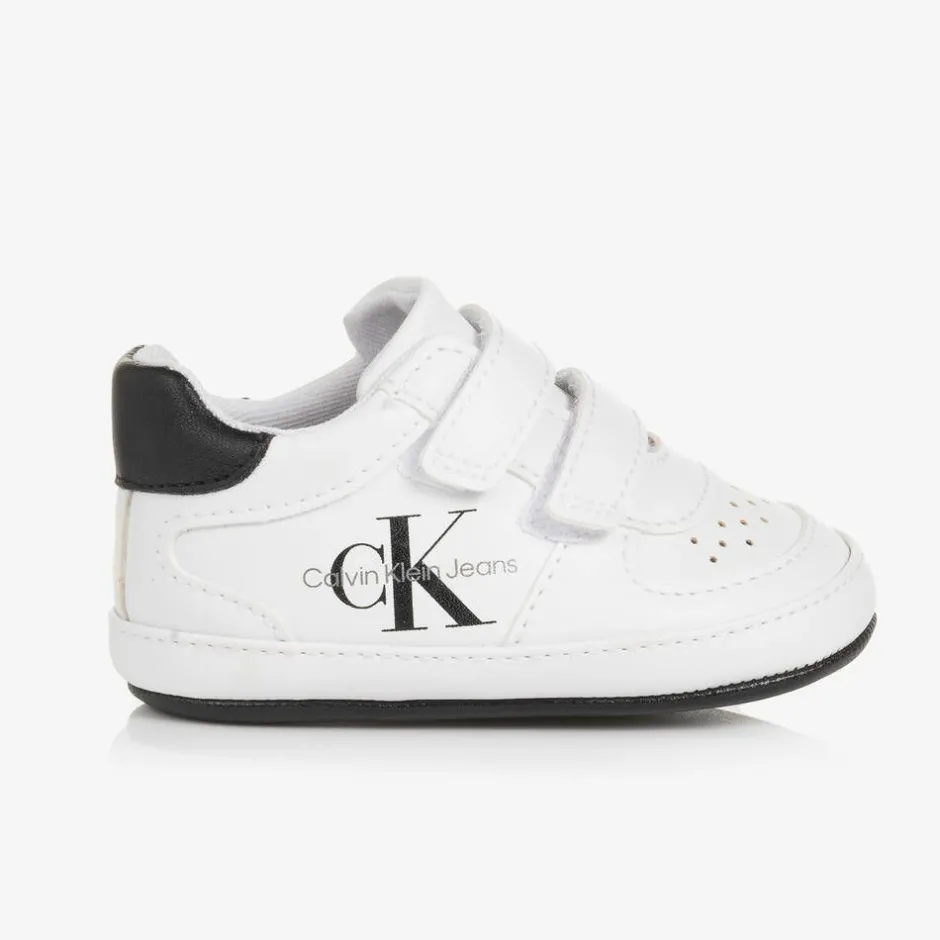 Calvin Klein Baby Boys White Leather Pre-Walkers Clearance