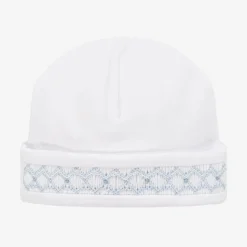 Kissy Kissy Baby Boys White Smocked Pima Cotton Hat Clearance