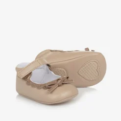 Mayoral Newborn Baby Girls Beige Bow Pre-Walker Shoes New