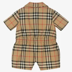 Burberry Baby Girls Beige Check Cotton Playsuit Hot