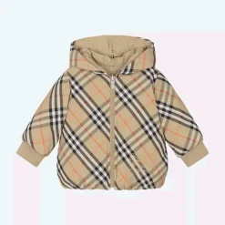 Burberry Baby Girls Beige Check Reversible Down Jacket Discount