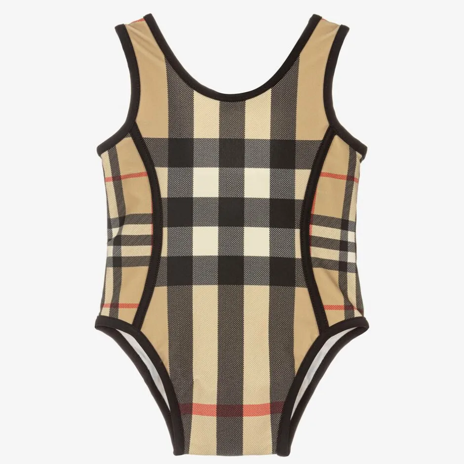 Burberry Baby Girls Beige Check Swimsuit Clearance