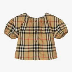 Burberry Baby Girls Beige Cotton Check Blouse