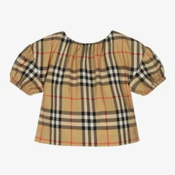 Burberry Baby Girls Beige Cotton Check Blouse