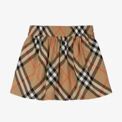 Burberry Baby Girls Beige Cotton Check Skirt SandCheck New