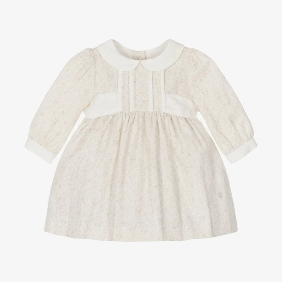 Patachou Baby Girls Beige Cotton Floral Dress Clearance