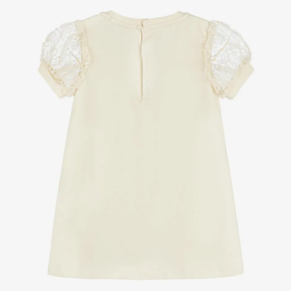 AIGNER Baby Girls Beige Cotton Puff Sleeve Dress Discount