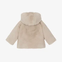 Patachou Baby Girls Beige Faux Fur Coat New