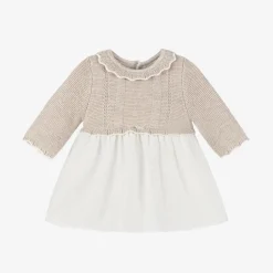 Mayoral Newborn Baby Girls Beige Knit & Organza Dress Outlet