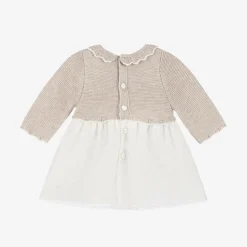 Mayoral Newborn Baby Girls Beige Knit & Organza Dress Outlet