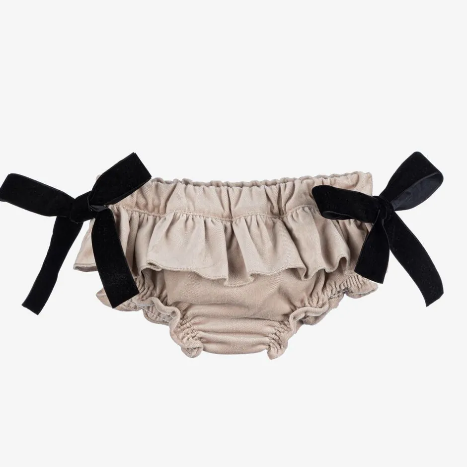 Phi Clothing Baby Girls Beige Velvet Bloomer Shorts