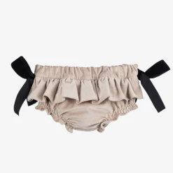 Phi Clothing Baby Girls Beige Velvet Bloomer Shorts