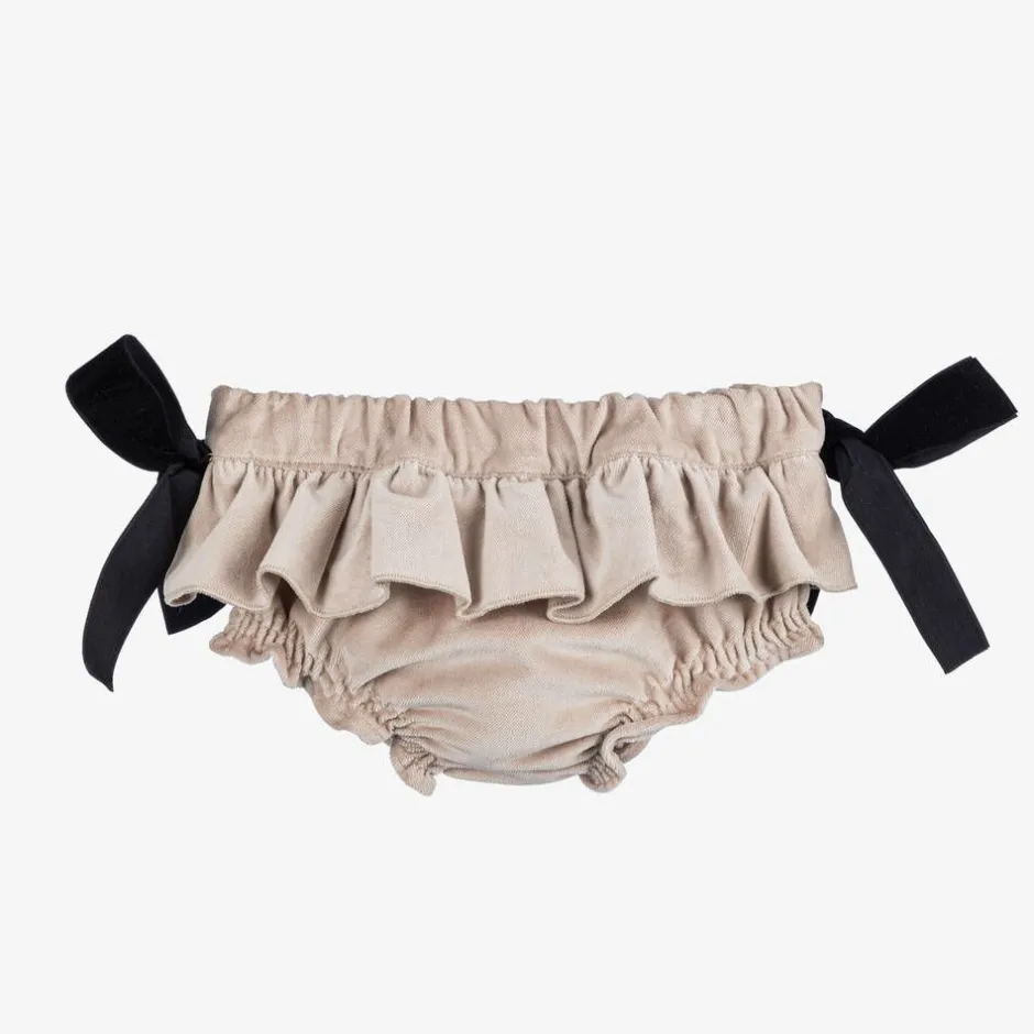 Phi Clothing Baby Girls Beige Velvet Bloomer Shorts