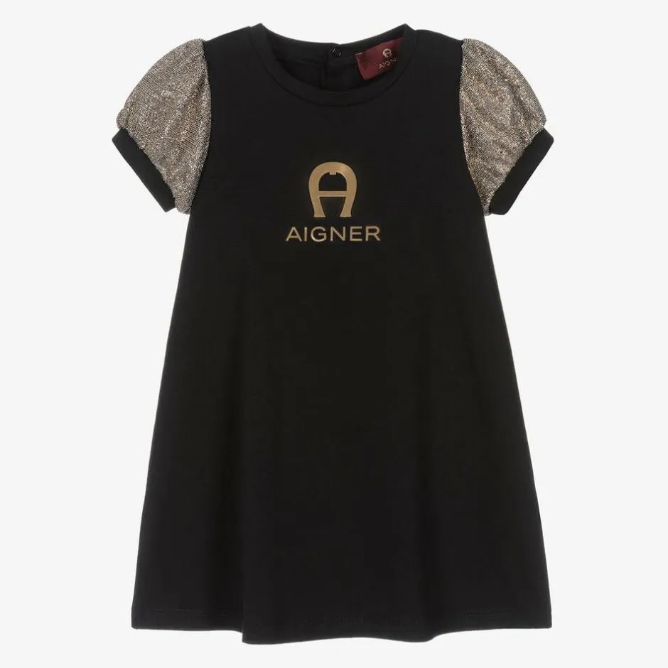 AIGNER Baby Girls Black Cotton Dress Discount