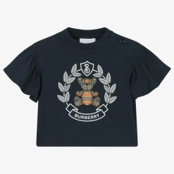 Burberry Baby Girls Blue Cotton Crest T-Shirt Discount