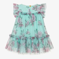 Angels Face Baby Girls Blue Floral Dress Aqua Clearance