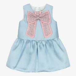 Hucklebones London Baby Girls Blue Satin Bow Dress Online