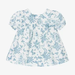 Tartine et Chocolat Baby Girls Blue Toile Du Jouy Cotton Dress Outlet
