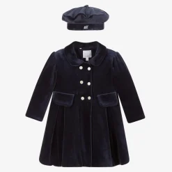 Emile et Rose Baby Girls Blue Velour Coat & Hat Set Discount