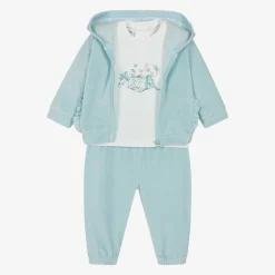 iDO Mini Baby Girls Blue Velour Tracksuit Set Sale