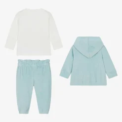 iDO Mini Baby Girls Blue Velour Tracksuit Set Sale