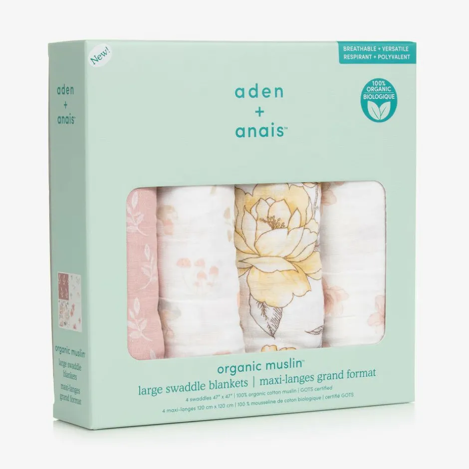 aden + anais Baby Girls Cotton Muslin Swaddles (4 Pack) New