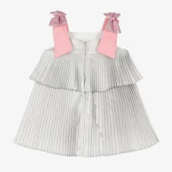 Hucklebones London Baby Girls Glittery Silver Pleated Dress Hot