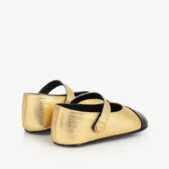 Balmain Baby Girls Gold Leather Pre-Walkers Shoes Outlet
