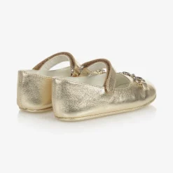 Gucci Baby Girls Gold Leather Shoes New