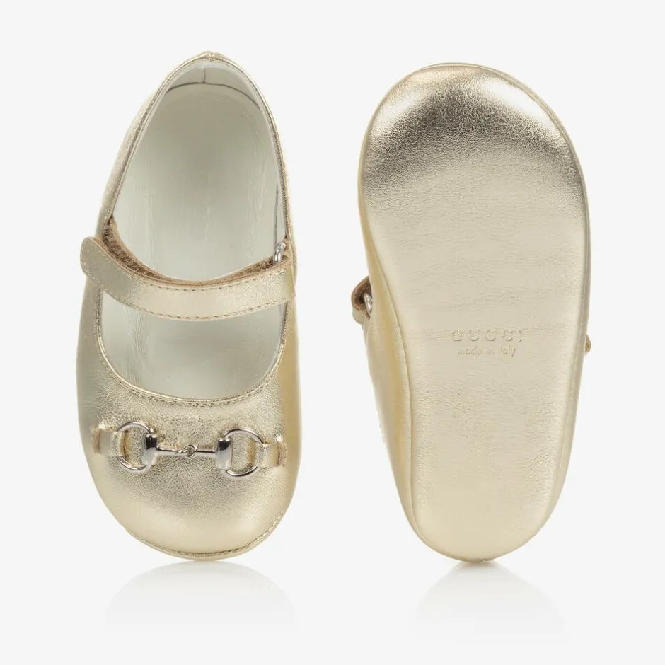 Gucci Baby Girls Gold Leather Shoes New