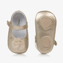 Mayoral Newborn Baby Girls Gold Pom-Pom Pre-Walker Shoes New