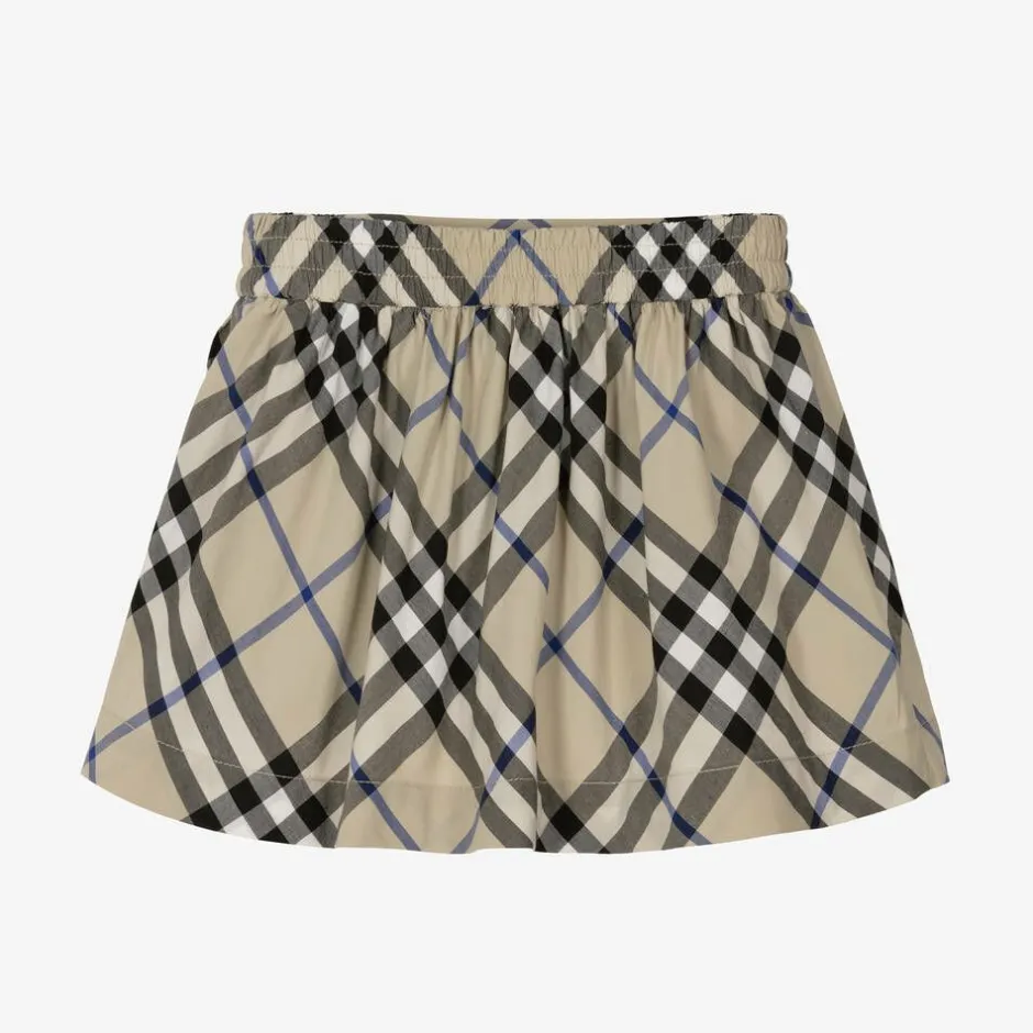 Burberry Baby Girls Grey Check Cotton Skirt Lichen Clearance