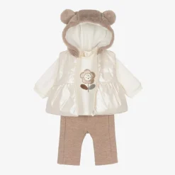 Mayoral Newborn Baby Girls Ivory & Brown Leggings Set Online